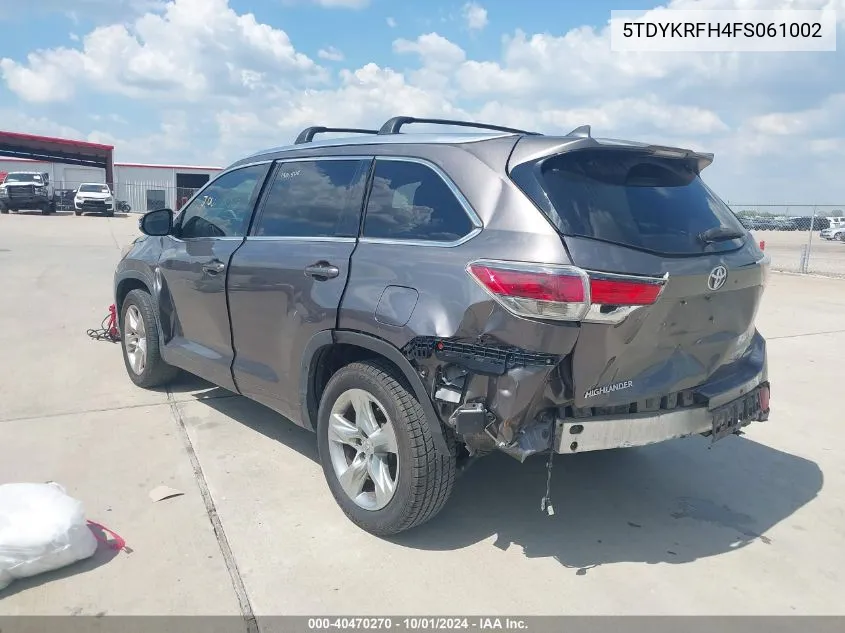 2015 Toyota Highlander Limited V6 VIN: 5TDYKRFH4FS061002 Lot: 40470270