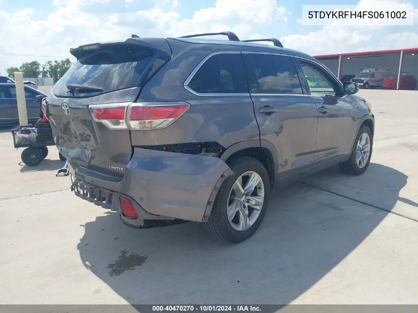 2015 Toyota Highlander Limited V6 VIN: 5TDYKRFH4FS061002 Lot: 40470270