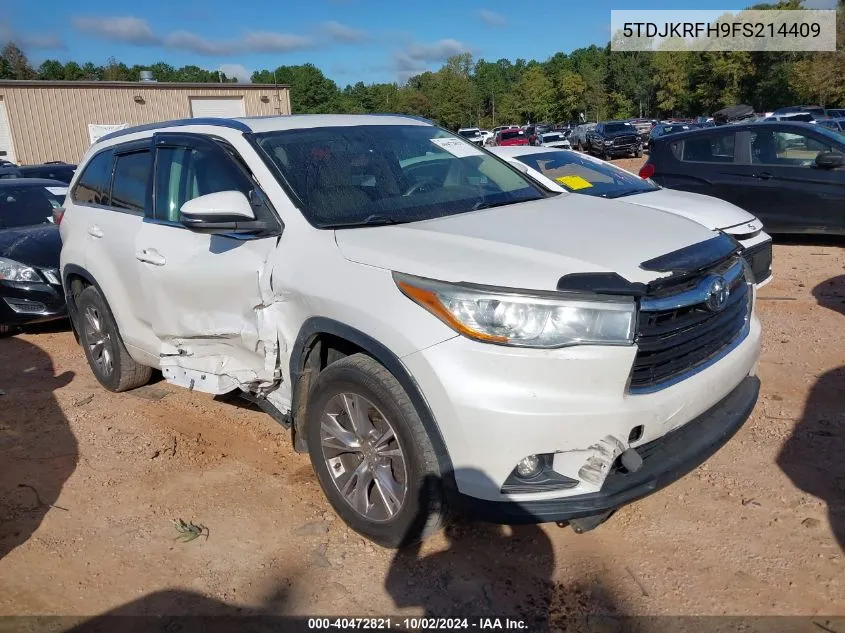 2015 Toyota Highlander Xle V6 VIN: 5TDJKRFH9FS214409 Lot: 40472821