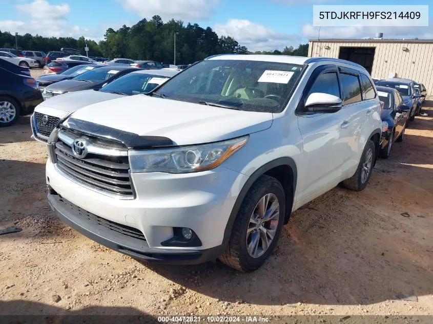 2015 Toyota Highlander Xle V6 VIN: 5TDJKRFH9FS214409 Lot: 40472821