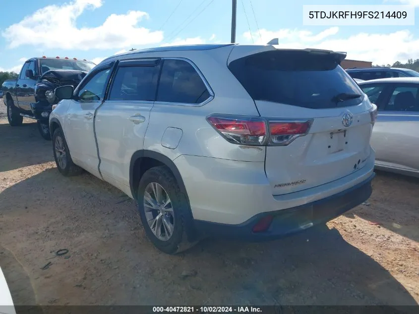 2015 Toyota Highlander Xle V6 VIN: 5TDJKRFH9FS214409 Lot: 40472821