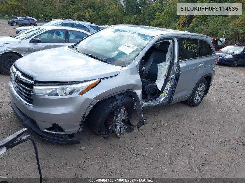 2015 Toyota Highlander Xle V6 VIN: 5TDJKRFH0FS114635 Lot: 40484753