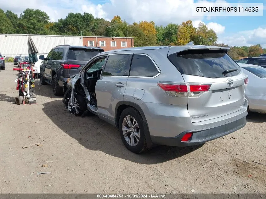 2015 Toyota Highlander Xle V6 VIN: 5TDJKRFH0FS114635 Lot: 40484753