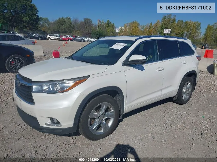 2015 Toyota Highlander Limited V6 VIN: 5TDDKRFH8FS171002 Lot: 40492604