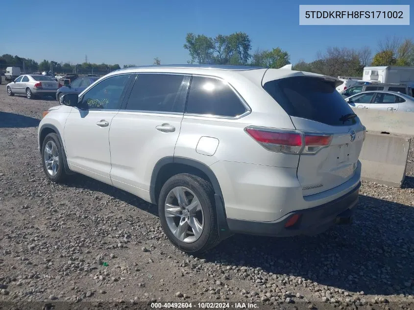 2015 Toyota Highlander Limited V6 VIN: 5TDDKRFH8FS171002 Lot: 40492604