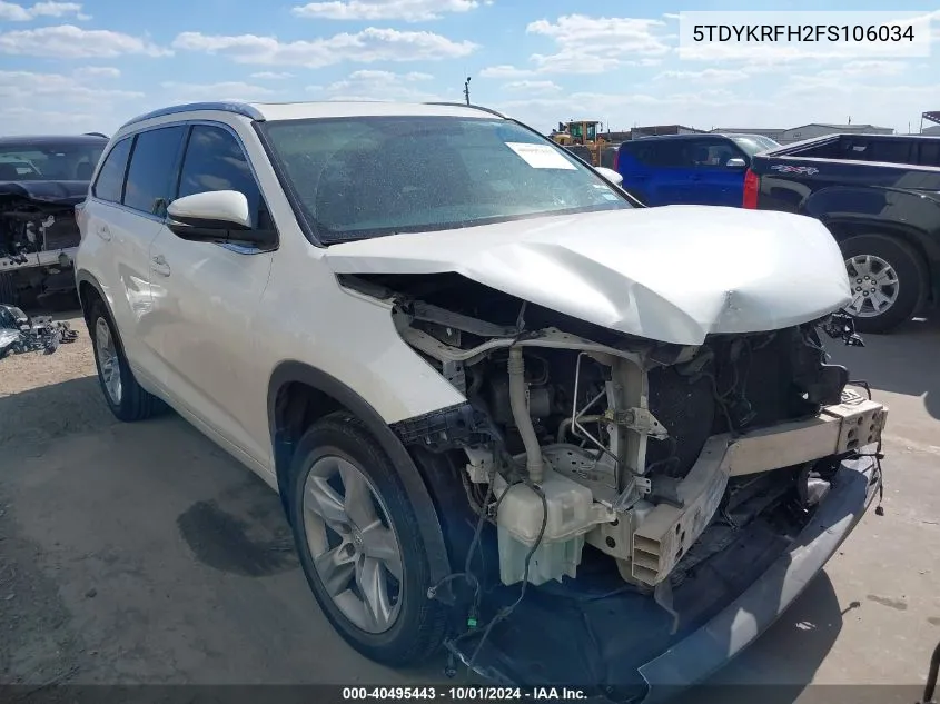 5TDYKRFH2FS106034 2015 Toyota Highlander Limited V6