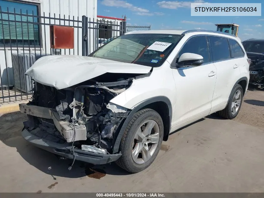 5TDYKRFH2FS106034 2015 Toyota Highlander Limited V6