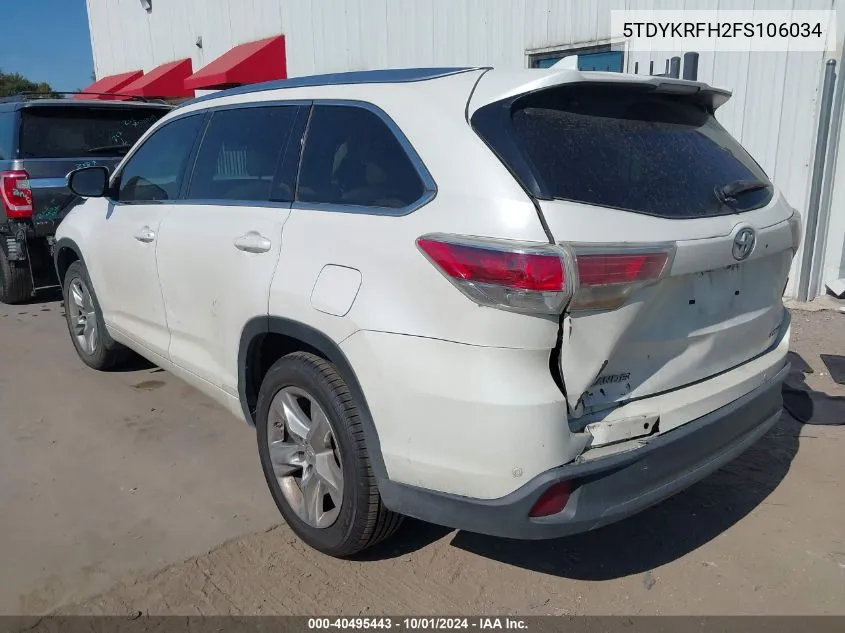 5TDYKRFH2FS106034 2015 Toyota Highlander Limited V6