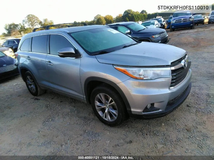 2015 Toyota Highlander Xle V6 VIN: 5TDKKRFH0FS110010 Lot: 40551121