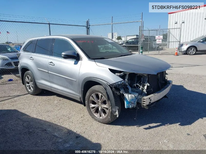 5TDBKRFH6FS098221 2015 Toyota Highlander Le Plus V6