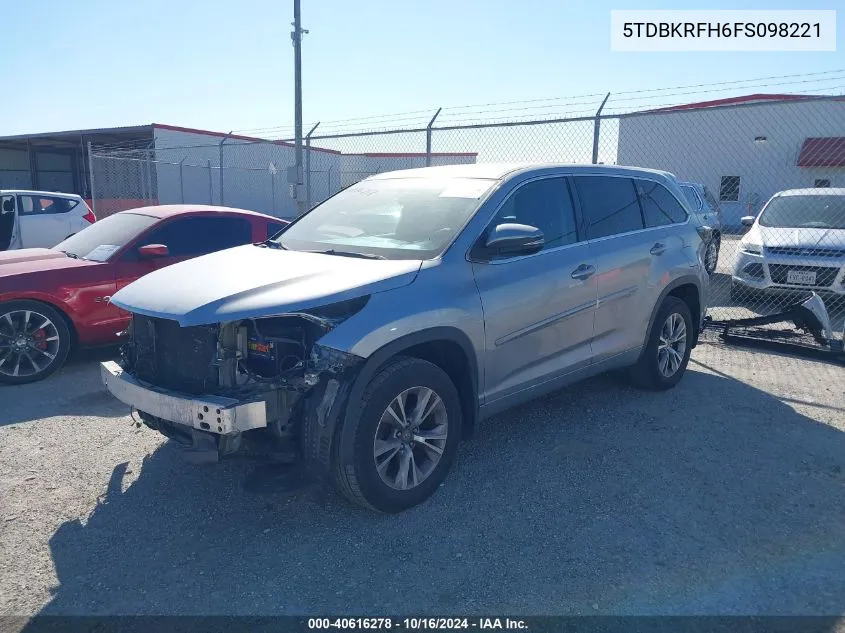 2015 Toyota Highlander Le Plus V6 VIN: 5TDBKRFH6FS098221 Lot: 40616278