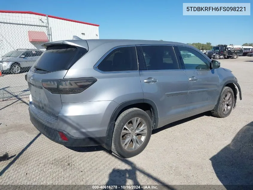 5TDBKRFH6FS098221 2015 Toyota Highlander Le Plus V6