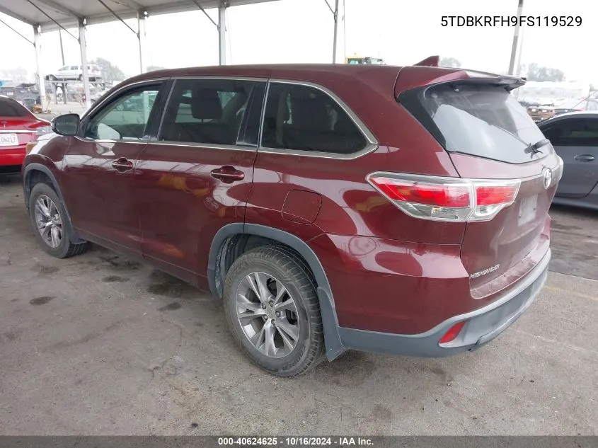 2015 Toyota Highlander Le Plus V6 VIN: 5TDBKRFH9FS119529 Lot: 40624625