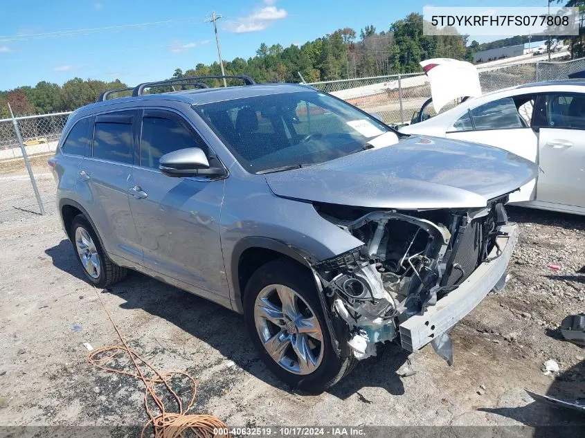 2015 Toyota Highlander Limited V6 VIN: 5TDYKRFH7FS077808 Lot: 40632519