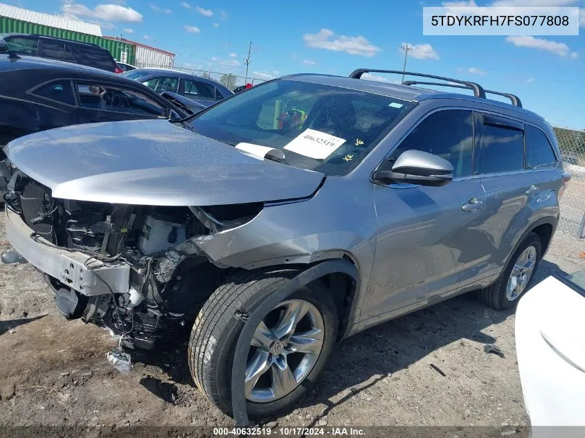 2015 Toyota Highlander Limited V6 VIN: 5TDYKRFH7FS077808 Lot: 40632519