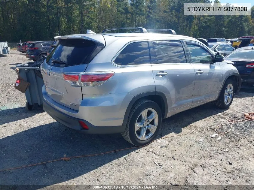 2015 Toyota Highlander Limited V6 VIN: 5TDYKRFH7FS077808 Lot: 40632519