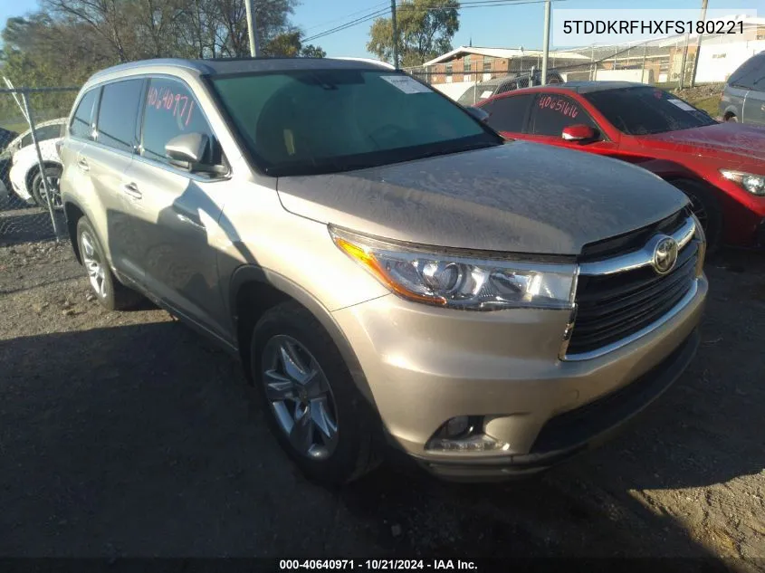 2015 Toyota Highlander Limited/Ltd Platinum VIN: 5TDDKRFHXFS180221 Lot: 40640971