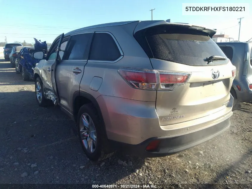 2015 Toyota Highlander Limited/Ltd Platinum VIN: 5TDDKRFHXFS180221 Lot: 40640971