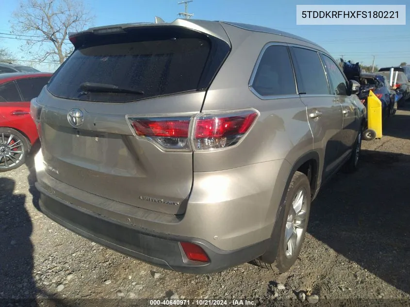 2015 Toyota Highlander Limited/Ltd Platinum VIN: 5TDDKRFHXFS180221 Lot: 40640971