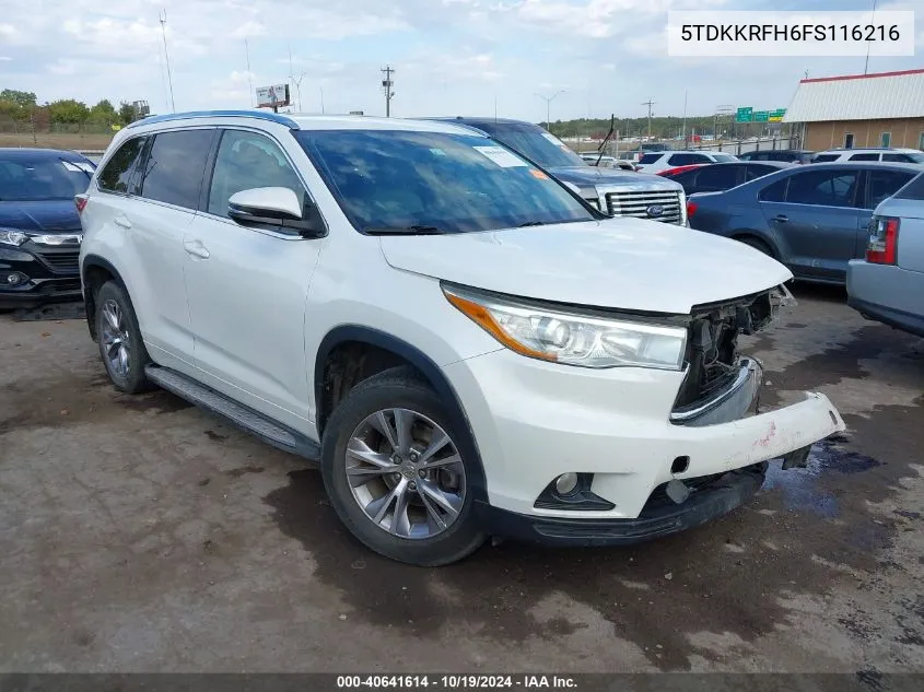 2015 Toyota Highlander Xle V6 VIN: 5TDKKRFH6FS116216 Lot: 40641614