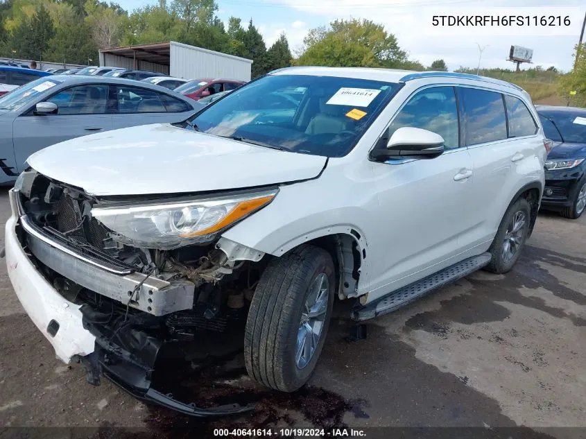 2015 Toyota Highlander Xle V6 VIN: 5TDKKRFH6FS116216 Lot: 40641614