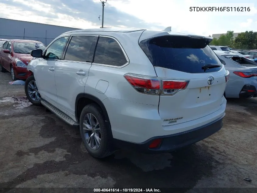 2015 Toyota Highlander Xle V6 VIN: 5TDKKRFH6FS116216 Lot: 40641614