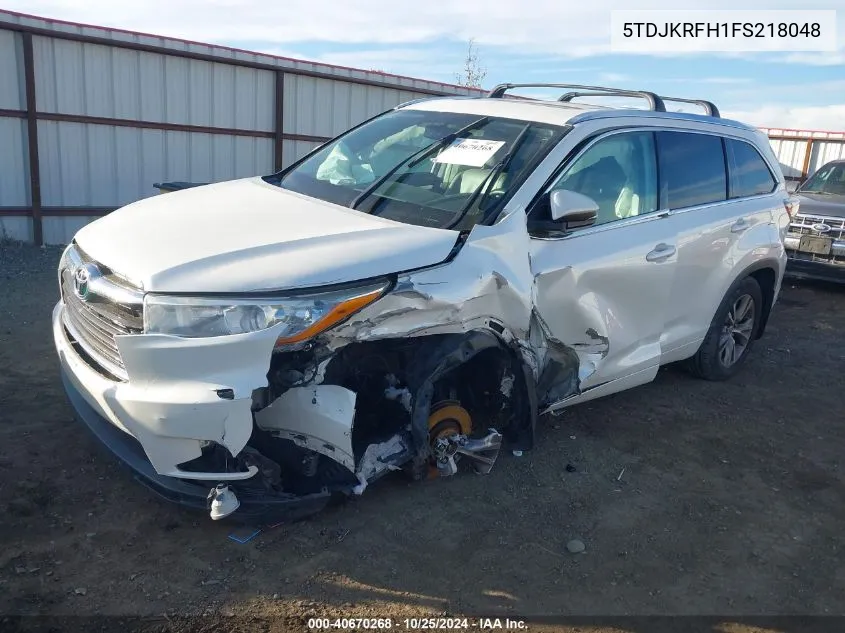 2015 Toyota Highlander Xle V6 VIN: 5TDJKRFH1FS218048 Lot: 40670268