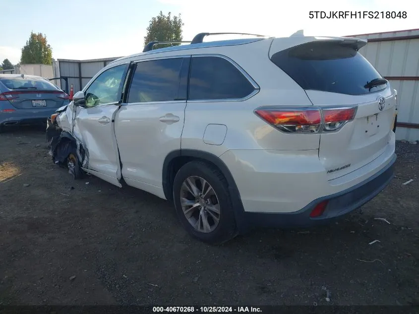 5TDJKRFH1FS218048 2015 Toyota Highlander Xle V6