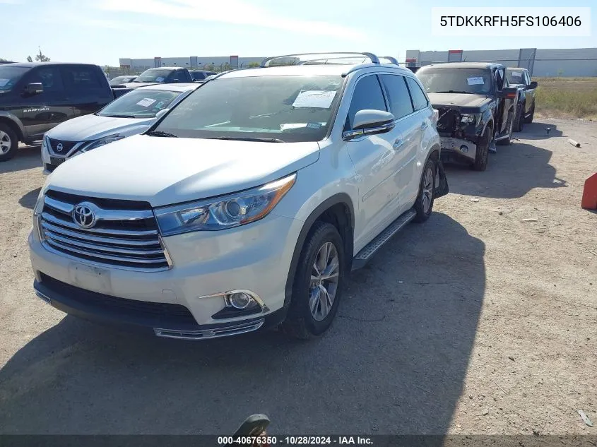 2015 Toyota Highlander Xle V6 VIN: 5TDKKRFH5FS106406 Lot: 40676350