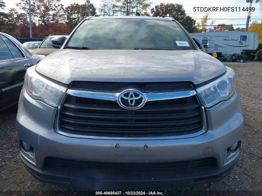 2015 Toyota Highlander Limited V6 VIN: 5TDDKRFH0FS114499 Lot: 40685437