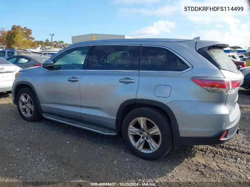 2015 Toyota Highlander Limited V6 VIN: 5TDDKRFH0FS114499 Lot: 40685437