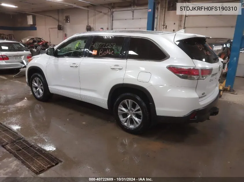 2015 Toyota Highlander Xle V6 VIN: 5TDJKRFH0FS190310 Lot: 40722689