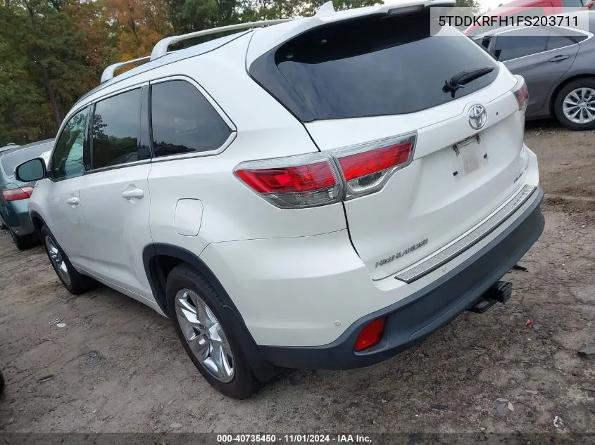 2015 Toyota Highlander Limited Platinum V6 VIN: 5TDDKRFH1FS203711 Lot: 40735450