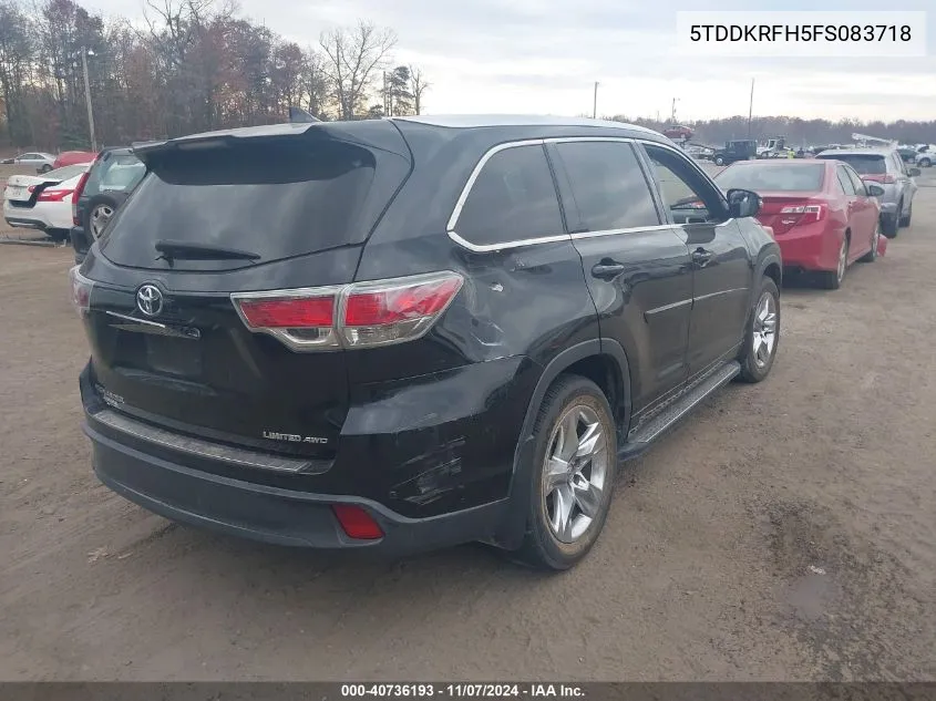 2015 Toyota Highlander Limited Platinum V6 VIN: 5TDDKRFH5FS083718 Lot: 40736193