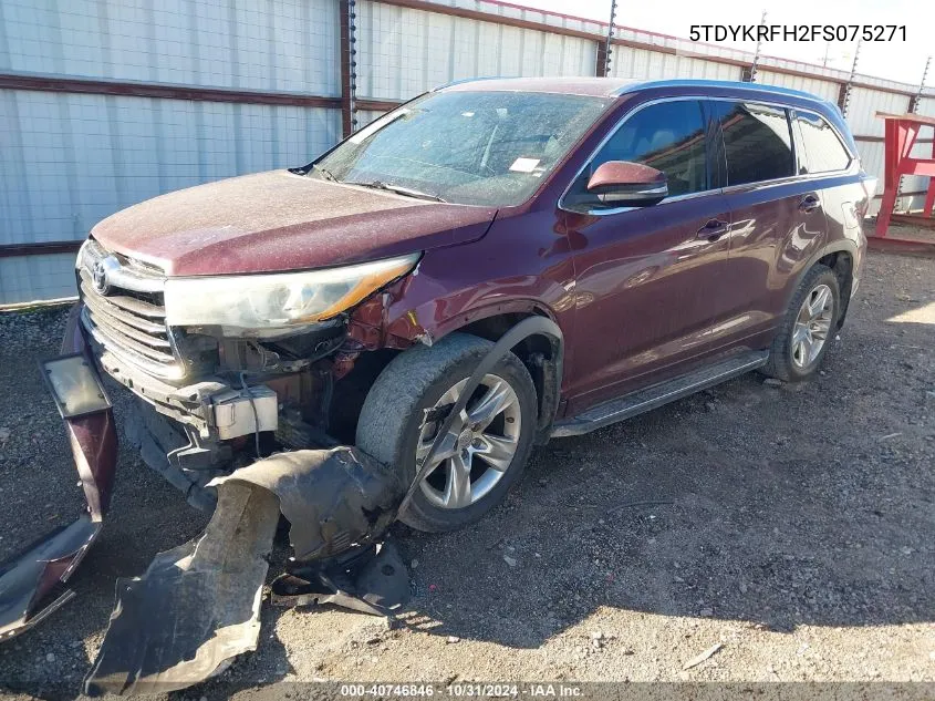 2015 Toyota Highlander Limited V6 VIN: 5TDYKRFH2FS075271 Lot: 40746846