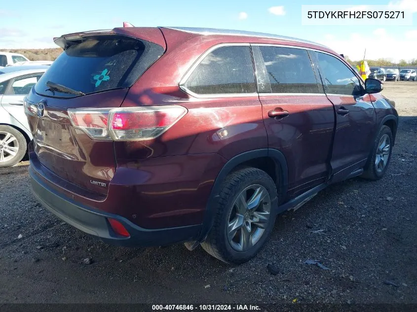 2015 Toyota Highlander Limited V6 VIN: 5TDYKRFH2FS075271 Lot: 40746846