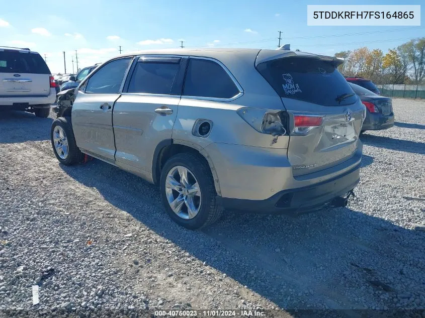 2015 Toyota Highlander Limited V6 VIN: 5TDDKRFH7FS164865 Lot: 40750023