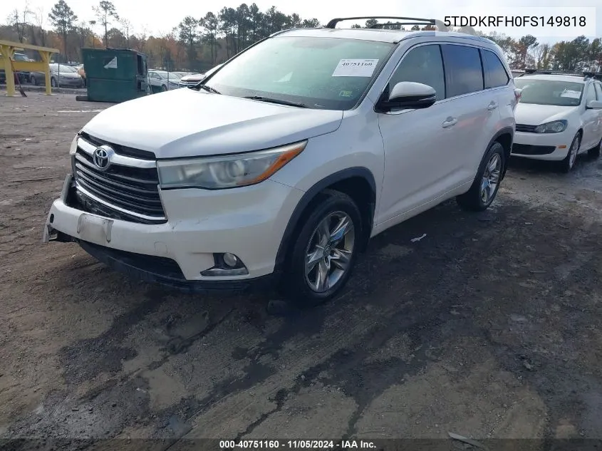 2015 Toyota Highlander Limited V6 VIN: 5TDDKRFH0FS149818 Lot: 40751160