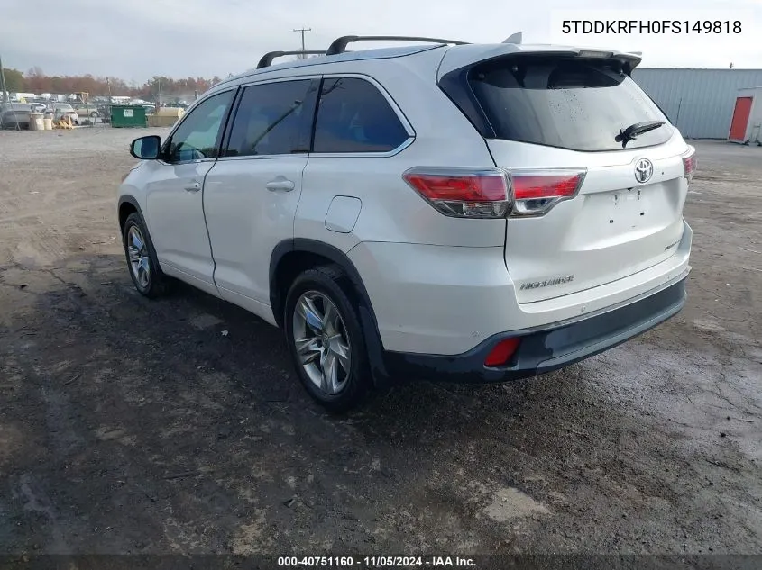 2015 Toyota Highlander Limited V6 VIN: 5TDDKRFH0FS149818 Lot: 40751160