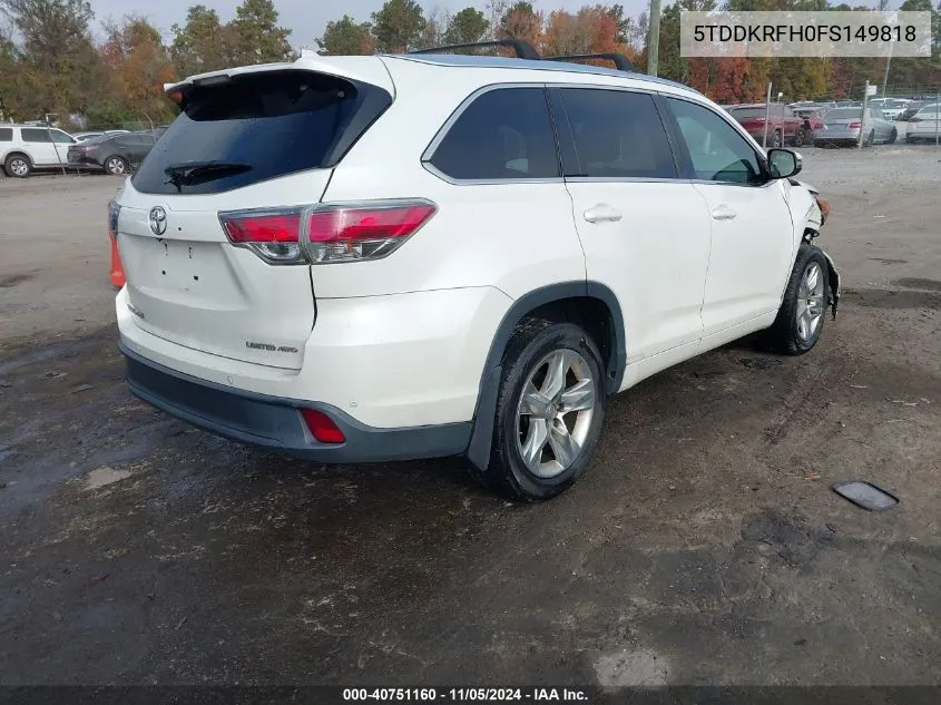 2015 Toyota Highlander Limited V6 VIN: 5TDDKRFH0FS149818 Lot: 40751160