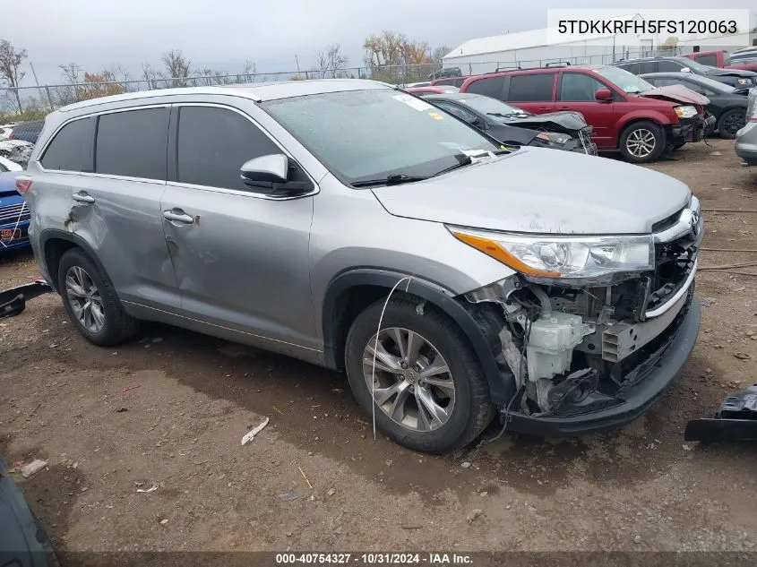 2015 Toyota Highlander Xle V6 VIN: 5TDKKRFH5FS120063 Lot: 40754327