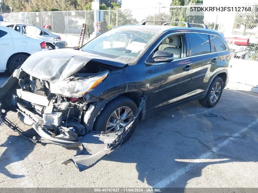 2015 Toyota Highlander Xle VIN: 5TDKKRFH3FS112768 Lot: 40767627