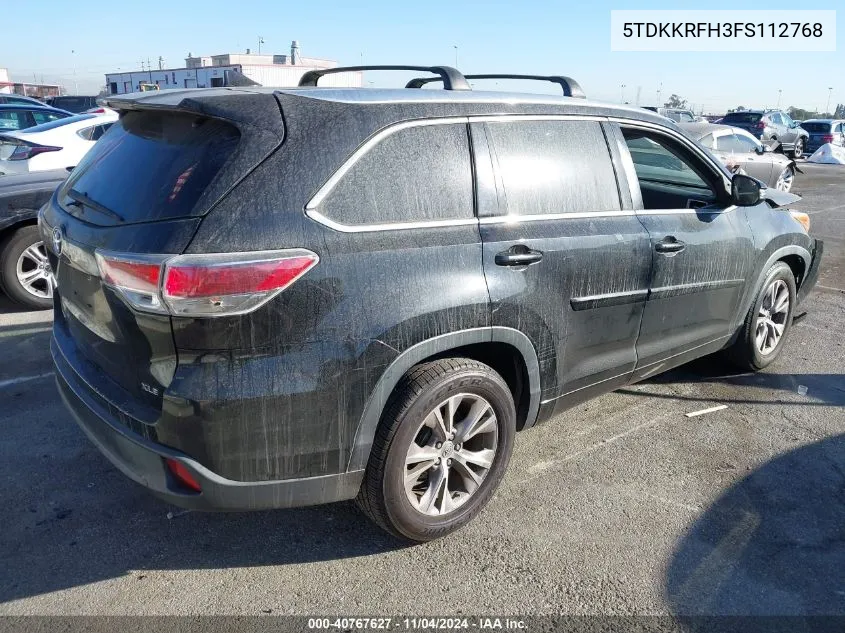 2015 Toyota Highlander Xle VIN: 5TDKKRFH3FS112768 Lot: 40767627