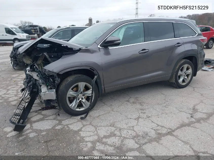 2015 Toyota Highlander Limited Platinum V6 VIN: 5TDDKRFH5FS215229 Lot: 40777065