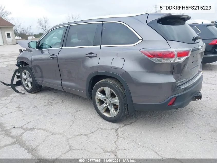 2015 Toyota Highlander Limited Platinum V6 VIN: 5TDDKRFH5FS215229 Lot: 40777065