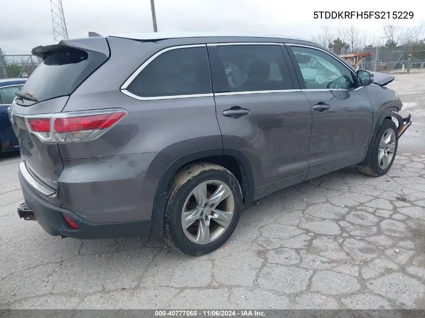 2015 Toyota Highlander Limited Platinum V6 VIN: 5TDDKRFH5FS215229 Lot: 40777065