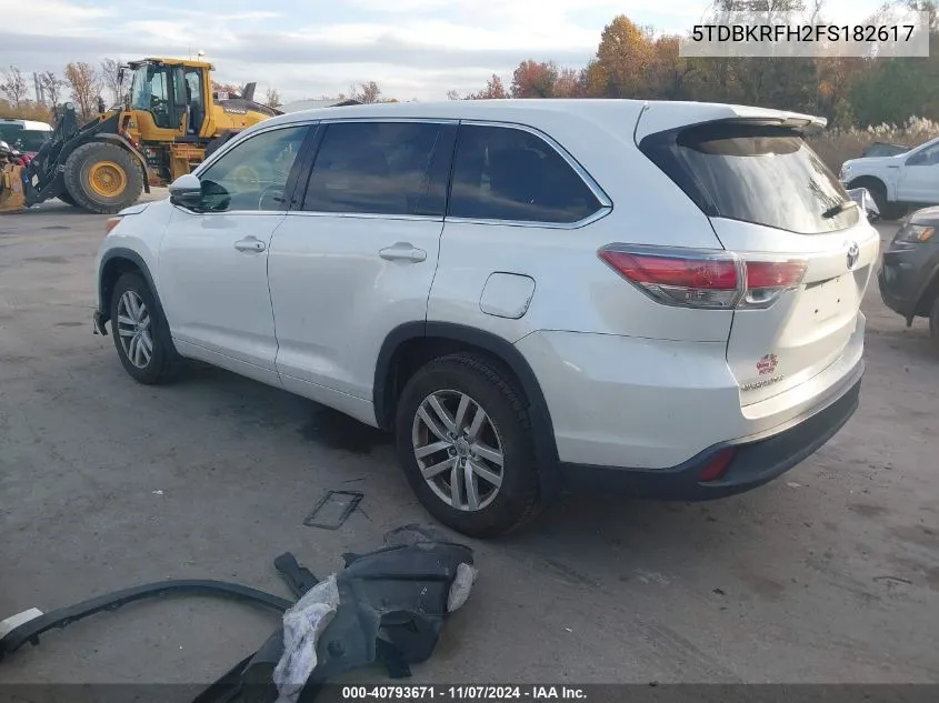 2015 Toyota Highlander Le V6 VIN: 5TDBKRFH2FS182617 Lot: 40793671