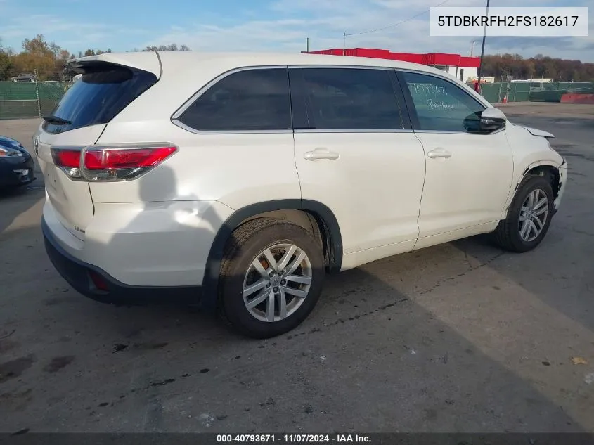 2015 Toyota Highlander Le V6 VIN: 5TDBKRFH2FS182617 Lot: 40793671