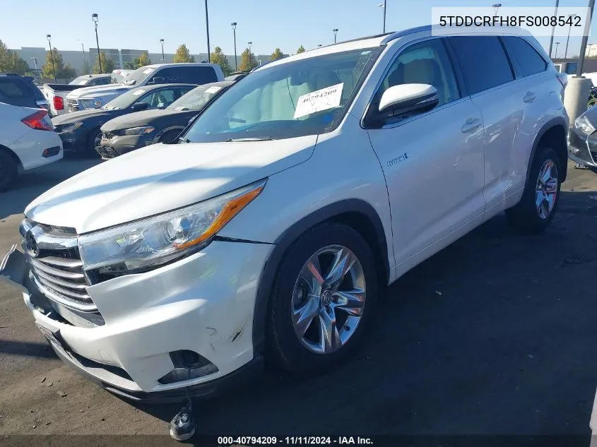 2015 Toyota Highlander Hybrid Limited Platinum V6 VIN: 5TDDCRFH8FS008542 Lot: 40794209