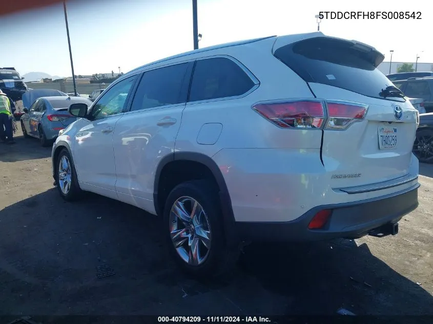 2015 Toyota Highlander Hybrid Limited Platinum V6 VIN: 5TDDCRFH8FS008542 Lot: 40794209